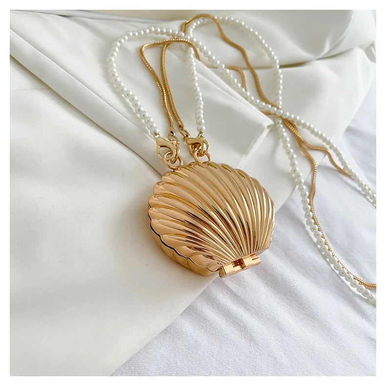 2025 New Summer Lipstick Bags for Women Fashion Pearl Mini Purse Crossbody Bag High Quality Gold Shell Bag Designer Shoulder Bag