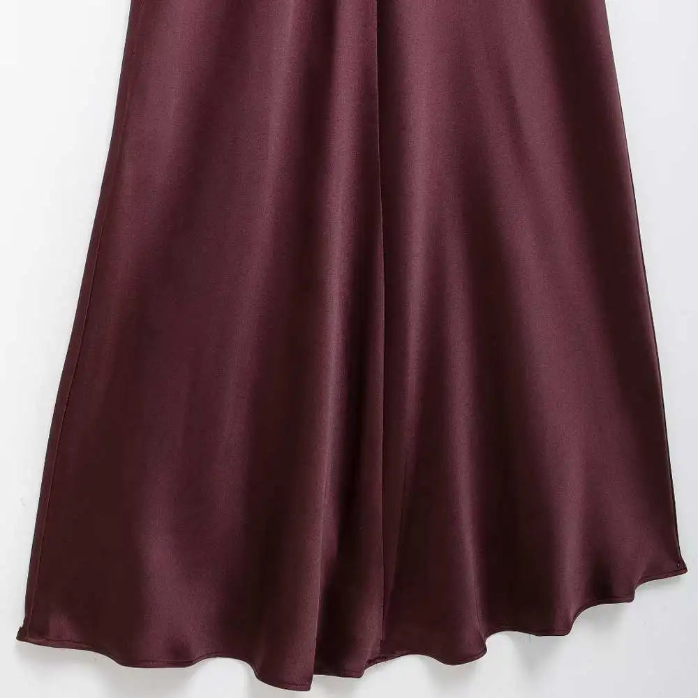 TRZA-Women's Long Satin Halter Dress, Backless, Bow Tied, Back Zipper, Female Dresses, Sexy Fashion
