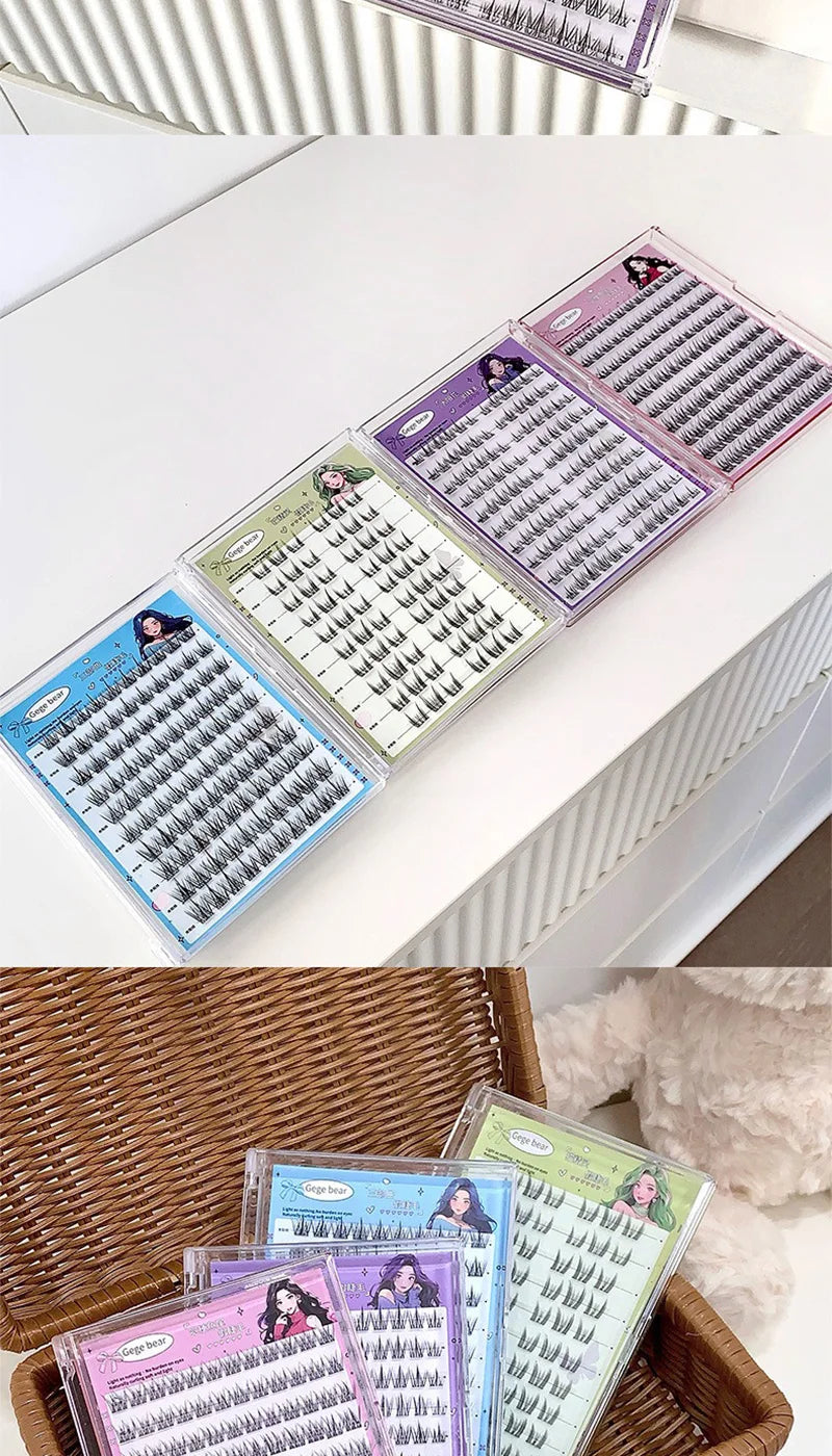 Gege Bear No-Glue False Eyelashes - Easy 3-Step Application, Natural Look, Perfect for Beginners with Sunflower Desig