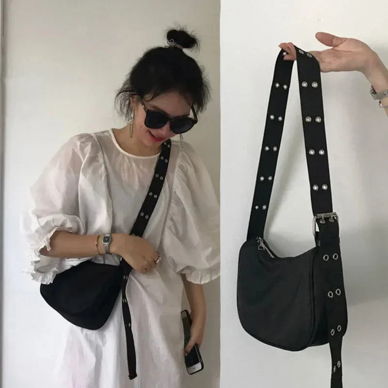 Women Armpit Bag New Nylon Bucket Fashion Solid Zipper SOFT Shoulder Bag Purses and Handbags Luxury Designer Black Tote Bag