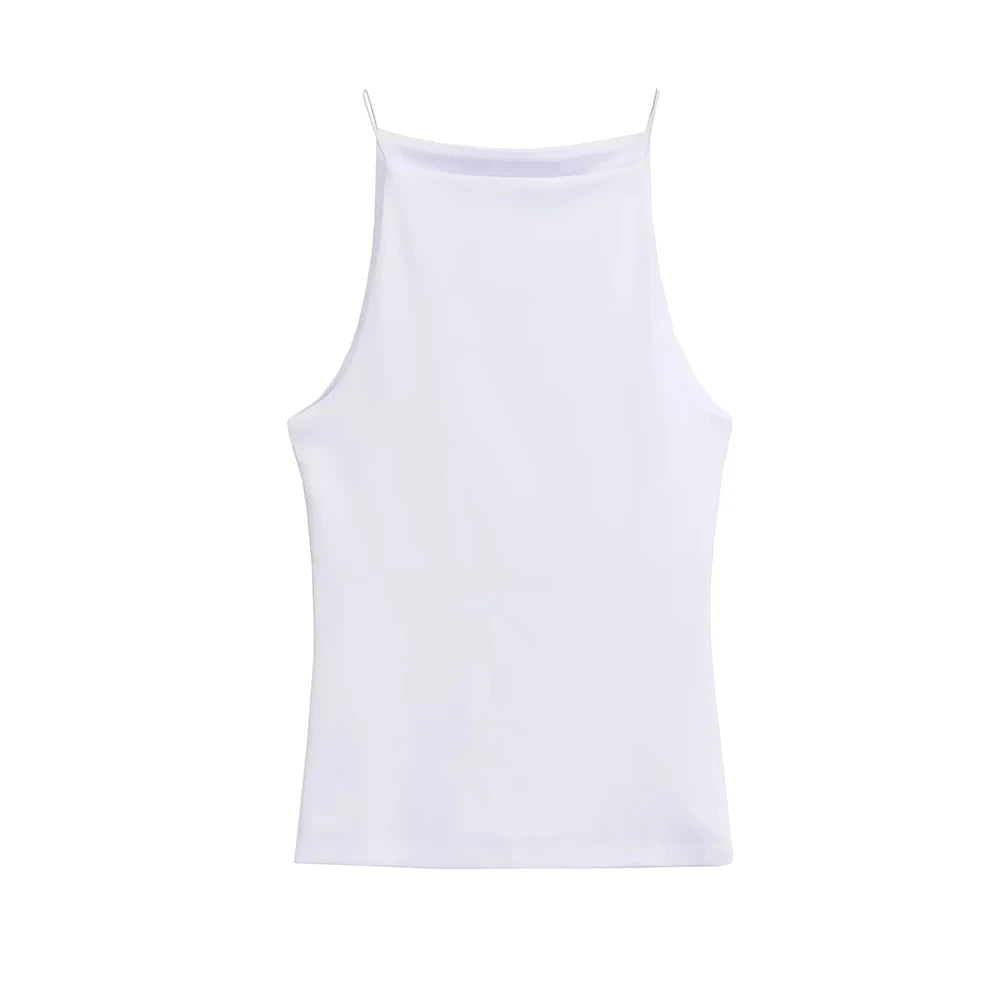 Women's Solid Color Halter Tank Top Sleeveless Vest Thin Straps Camisole Summer Casual Fashion Wear