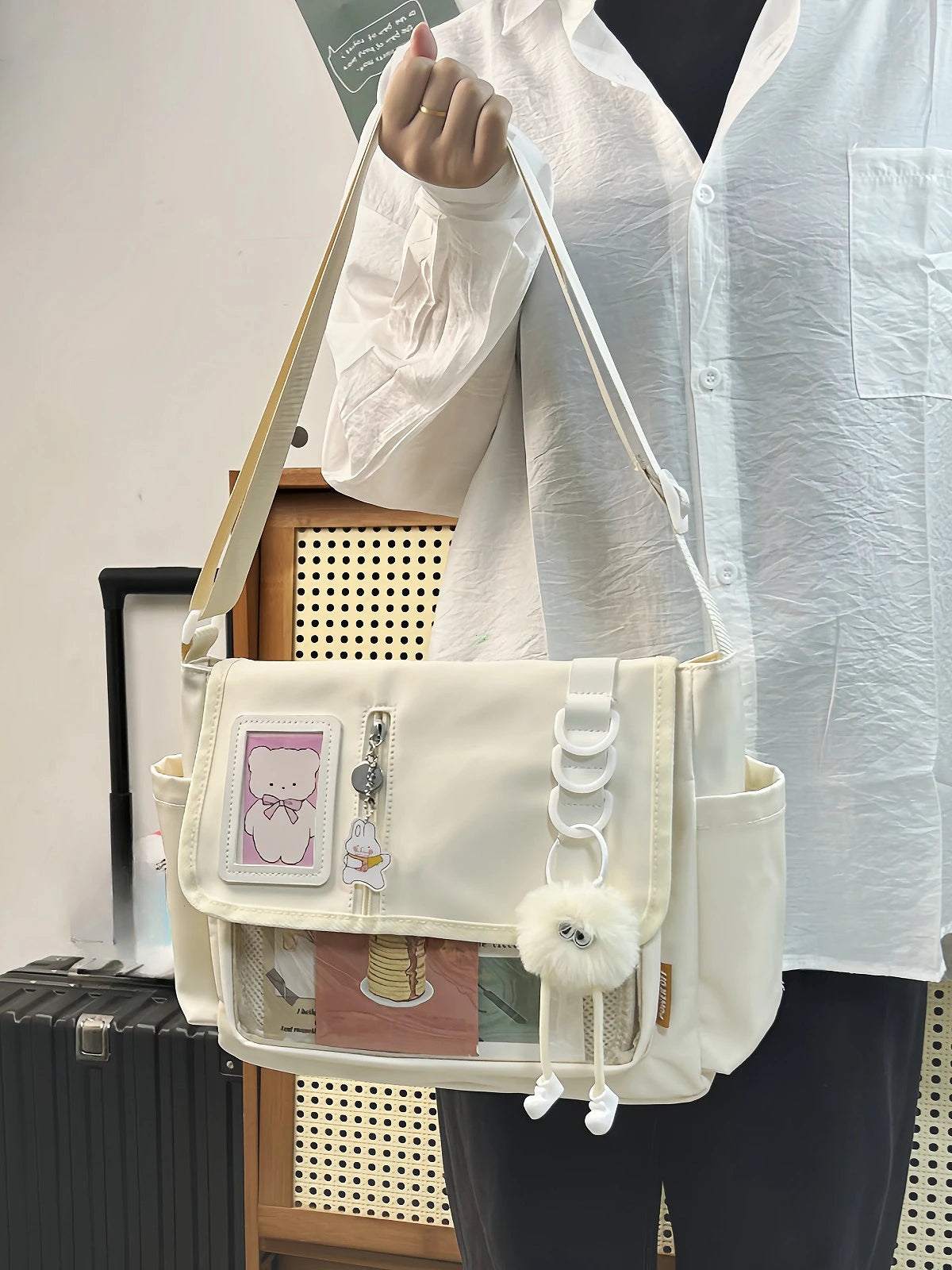 Y2K Japanese Harajuku School Bags for Teenage Girls New 2024 Transparent Itabag Crossbody Bag DIY Badges Display Plate Ita Bag