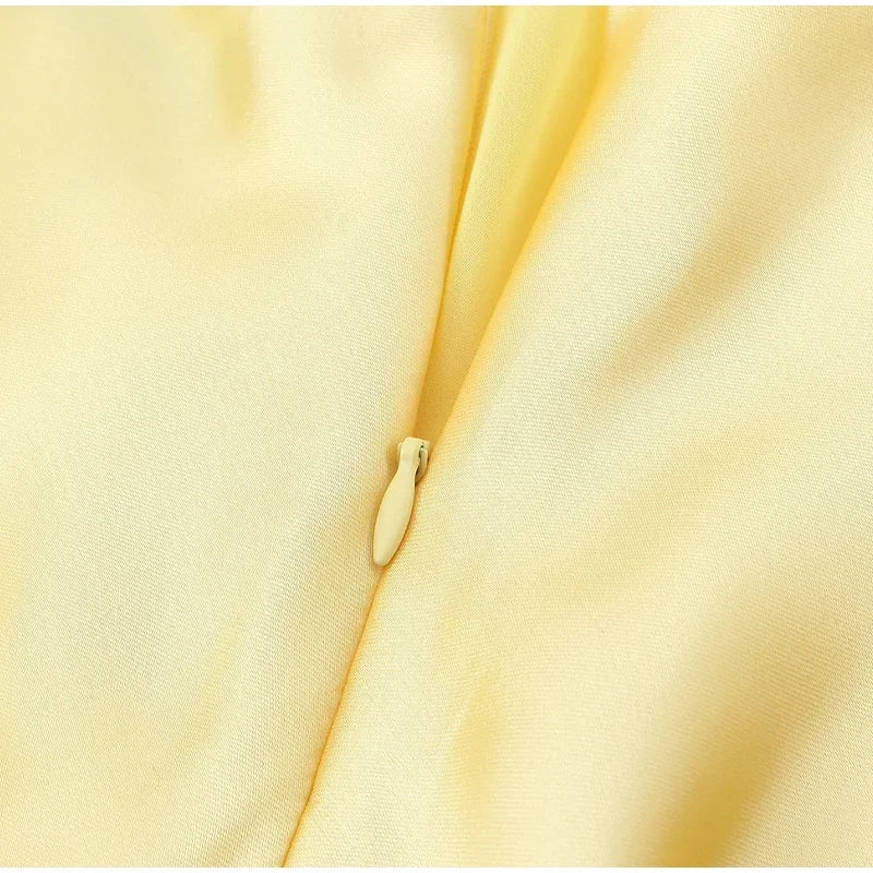 Yellow Elegant Stain Women's Sling Dress Sexy Backless Sleeveless V Neck High Waist Evening Gown Summer Chic Lady Partywear 2025