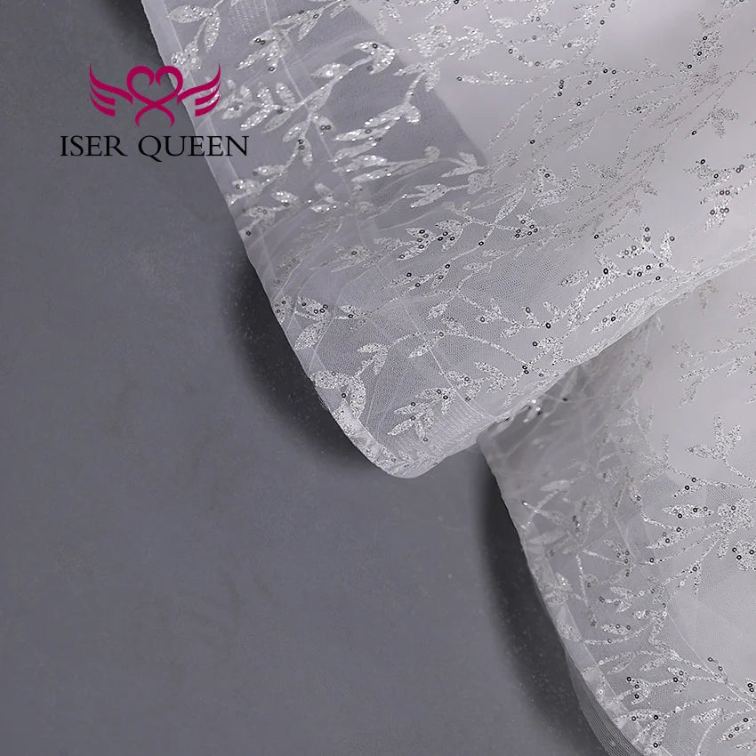 Customized Short Sleeves Sequin Tulle Wedding Dress For Woman 2025 Europe Fashion Wedding Party Dress Lace Appliques WX0397