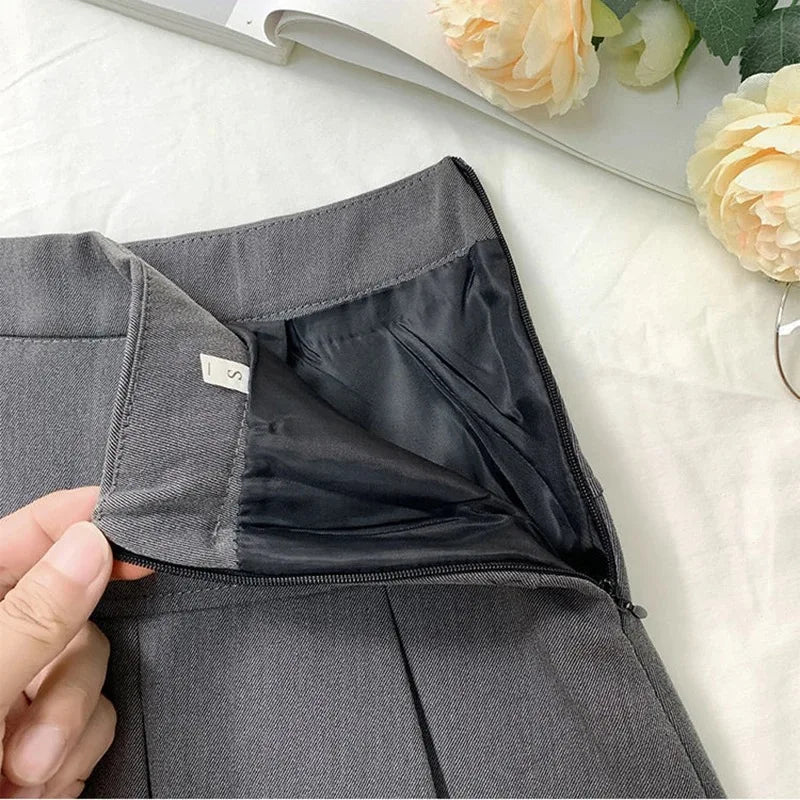 Vintage Gray Pleated Skirt Women Kawaii High Waist Mini Skirts Korean Fashion School Uniform Harajuku Streetwear Spring