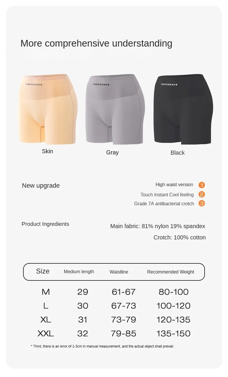 3PCS/set Protective Shorts Plus Size Shorts Seamless Underwear for Women Safety Short Pants Ice Silk Panties Summer Intimates