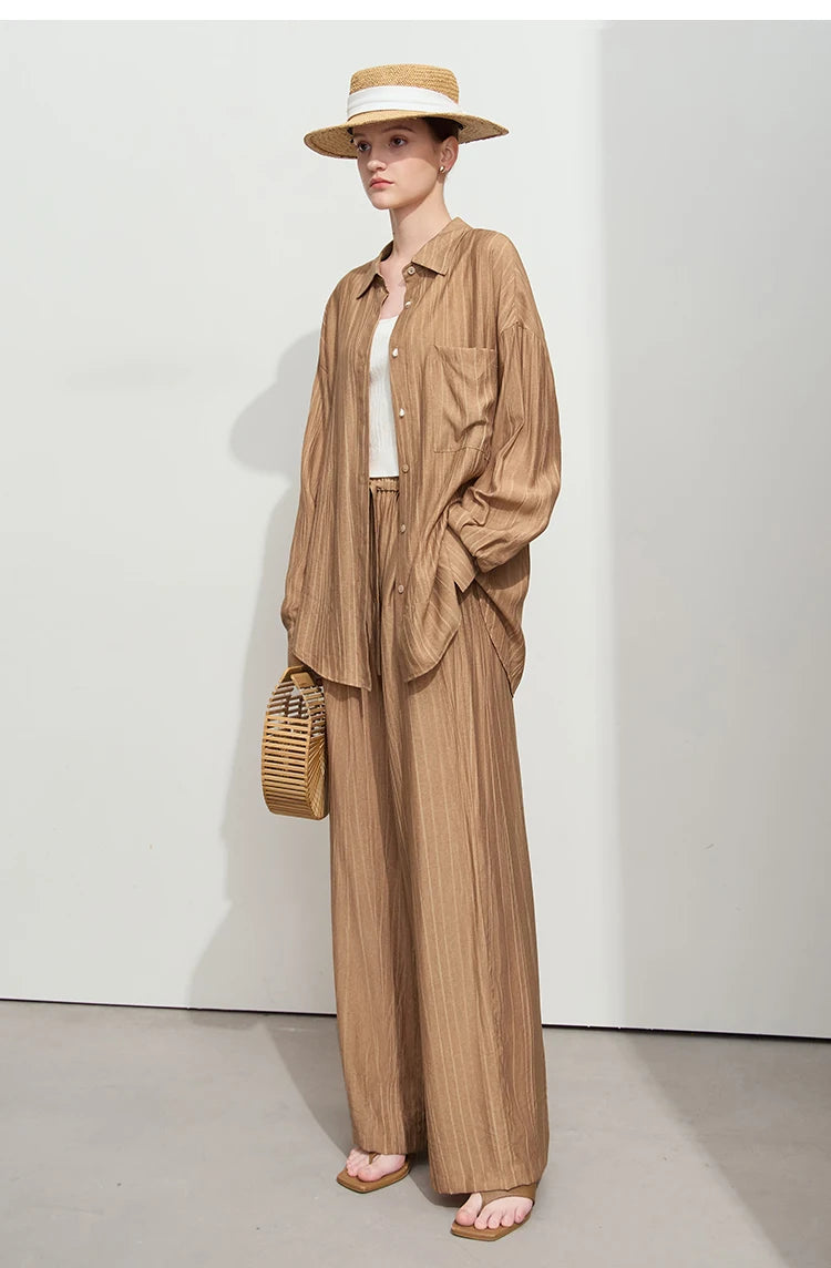 AMII Minimalism Shirt Pants For Women 2025 Spring New Casual Basic Shirt Sold Separate Straight Long Wide Leg Pants 12511048