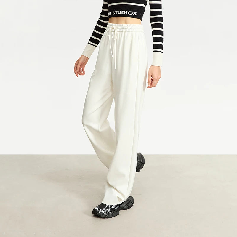 AMII Minimalism Casual Pants for Women 2025 Spring Wide Leg New Loose Vertical Elastic Waist Drawstring Sporty Trousers 12343338