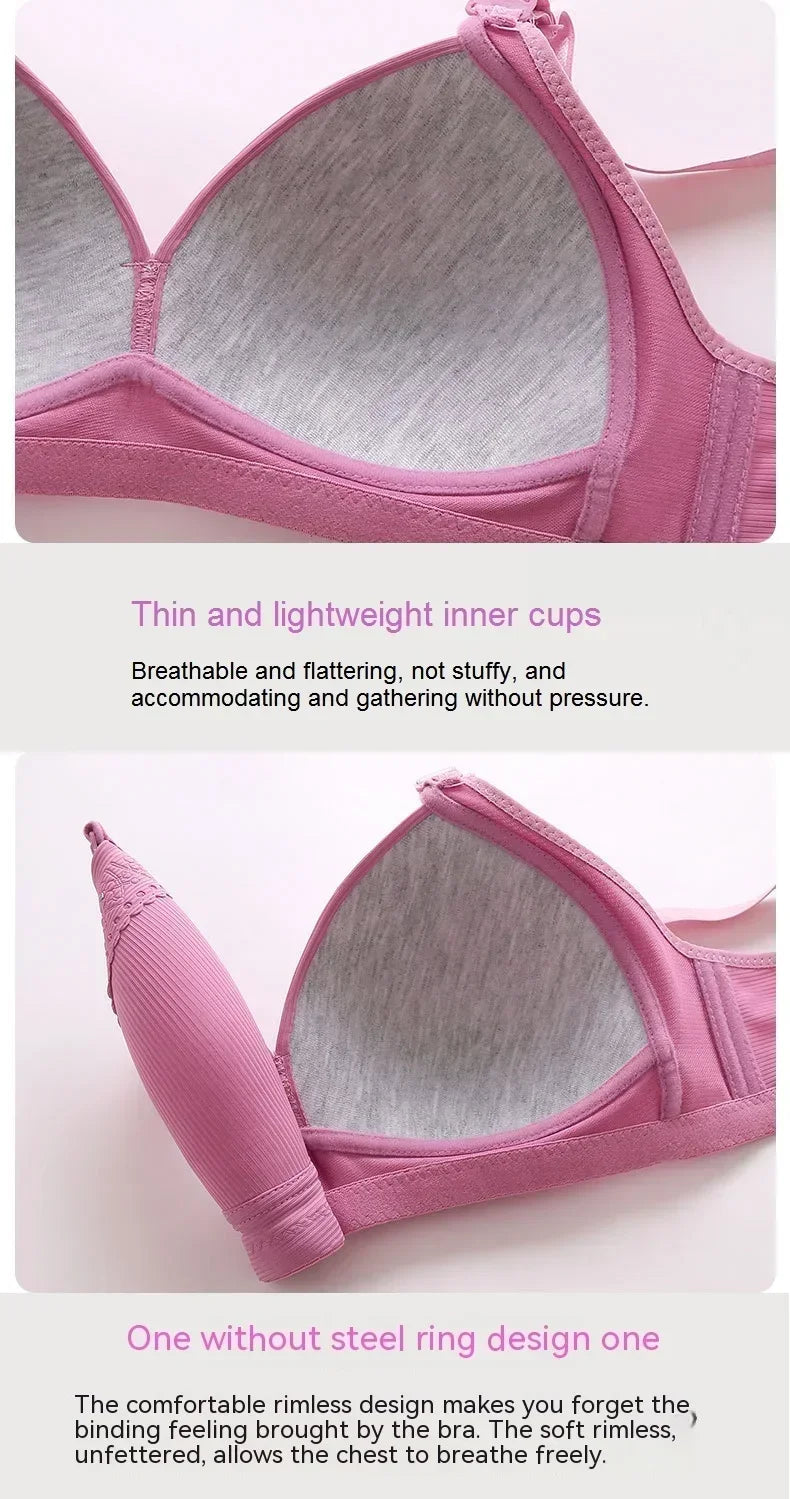 Gathered Side Collection Lifting Underwear Breasts Brassiere Large Size Bra Full Cup Underwear Brassiere No Steel Ring Bra