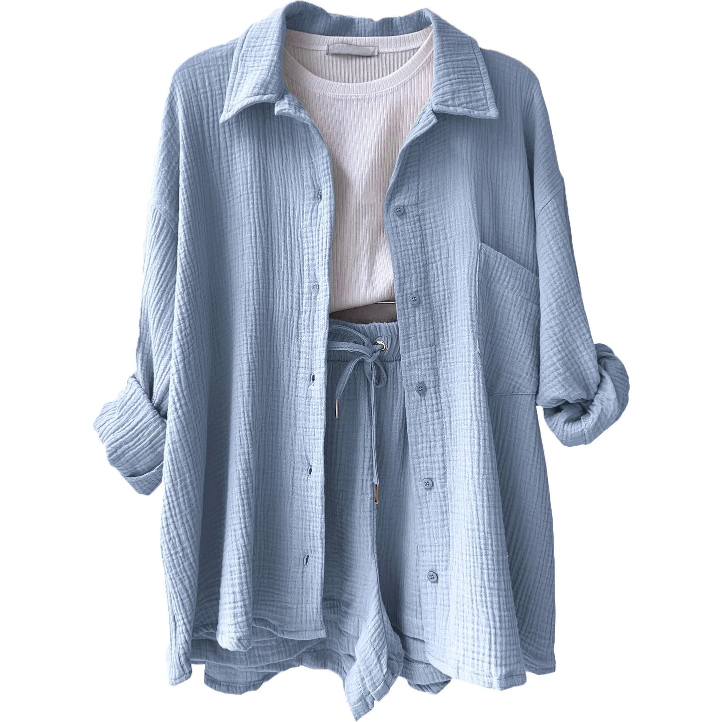 Solid Color Casual Loose Short Pants Sets For Women 2025 Elegant Summer Women's Two Pieces Suit Full Set Female Outfit Clothes