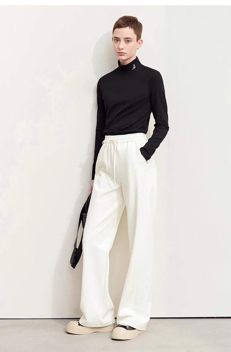 AMII Minimalism Casual Pants for Women 2025 Spring Wide Leg New Loose Vertical Elastic Waist Drawstring Sporty Trousers 12343338