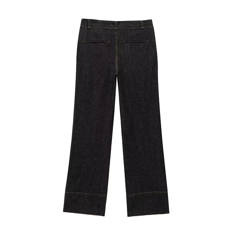Women Two Pieces Set Denim Pant Sets Single Breasted Long Sleeve Belt Coat Wide Leg Trousers Jeans Female 2 Pieces Outfits