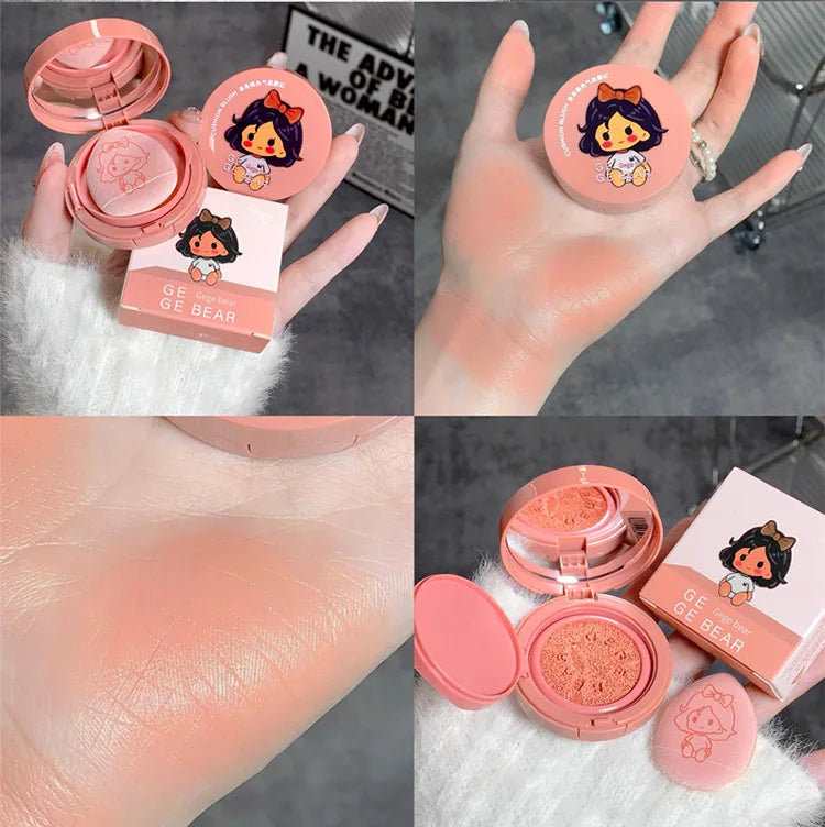 Cushion Blush Blendable Shade with Powder Puff Whitening without Sticking Long Lasting Gege Bear Makeup Blusher
