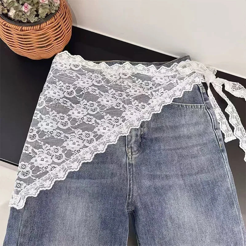 2 in 1 Triangle Short Skirt Half Skirt Butt Curtain Skirt Lace Trim Apron Soft Lace Stacked Ins Style Korean Spring Headscarf