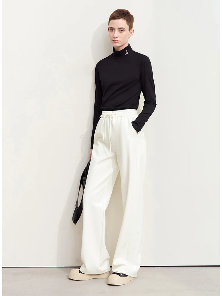 AMII Minimalism Casual Pants for Women 2025 Spring Wide Leg New Loose Vertical Elastic Waist Drawstring Sporty Trousers 12343338