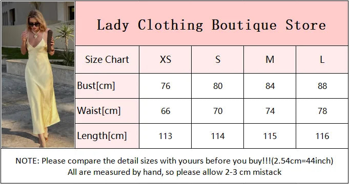 Yellow Elegant Stain Women's Sling Dress Sexy Backless Sleeveless V Neck High Waist Evening Gown Summer Chic Lady Partywear 2025