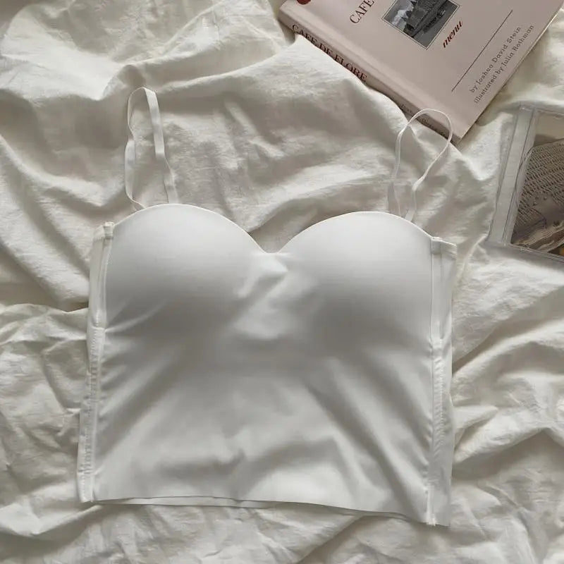 Hot Girls Thin Section Double Straps Solid Color Suspenders Inside Sport Vest Sexy Outer Wear Bottoming Slim Women Crop Tops Bra