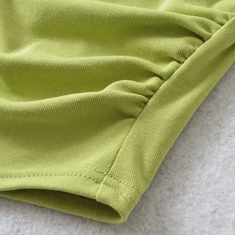 2024 Harajuku Women Crew Neck Short Sleeve Cotton Tee With Ruched Sides Detail T-shirts