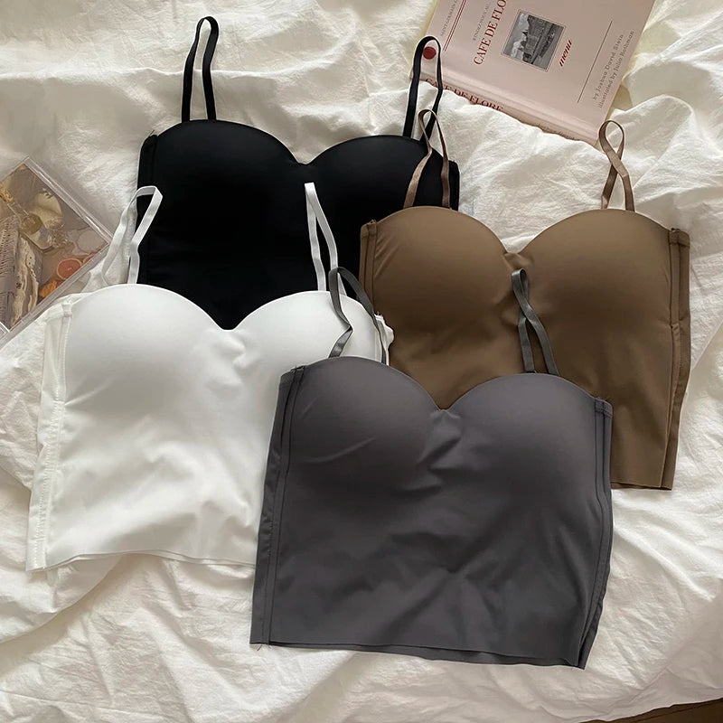 Hot Girls Thin Section Double Straps Solid Color Suspenders Inside Sport Vest Sexy Outer Wear Bottoming Slim Women Crop Tops Bra