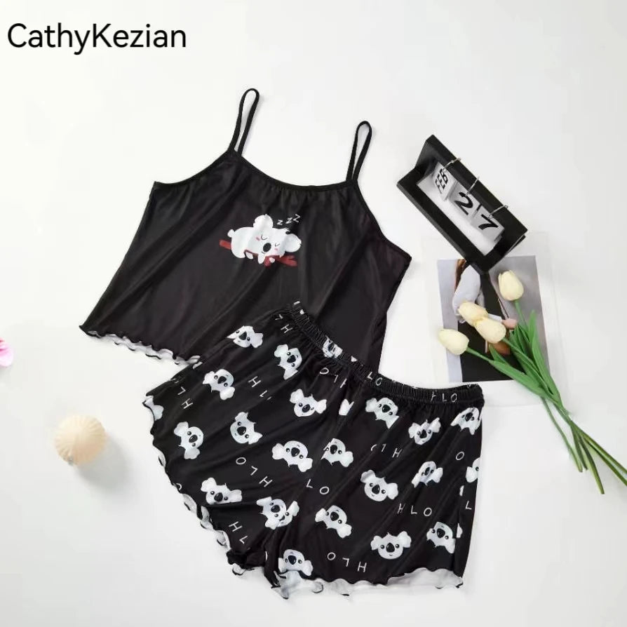 Women Pajamas Sleepwear Pajama Set Sports Camisole And Shorts Print Ventilate Casual Soft Comfortable