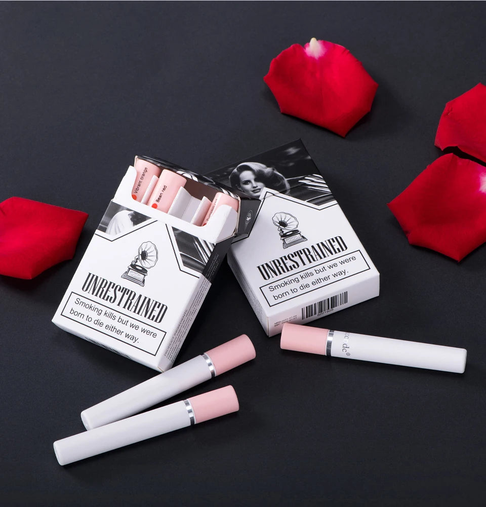 4 pcs/set Cigarette Lipstick Set Long Lasting Lip Glaze Matte Lip Gloss Waterproof Lip Stick Tube Nude Lip Tint Makeup Cosmetics