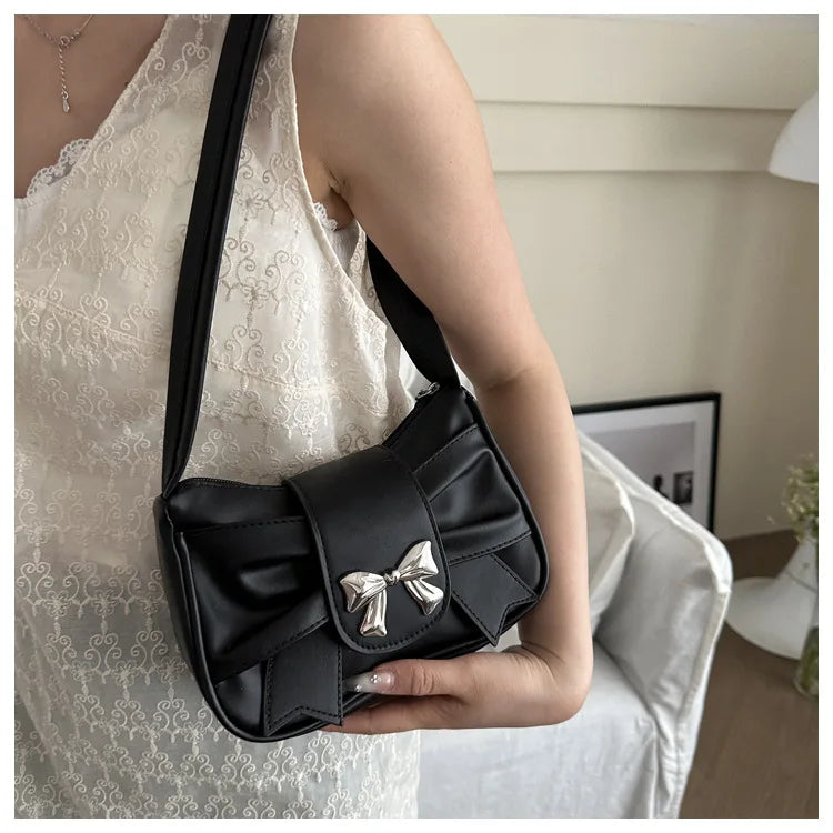 Trendy Bow Shoulder Bag Handbag Casual Underarm Bag Daily Commuting Bags PU Leather Lady Banquet Bag Business Women's Bags