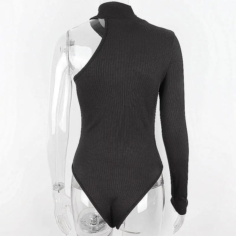 WhereMery French Women's Sexy Off Shoulder Small High neck Long Sleeve Jumpsuit Spring Hot Girl Slimming Irregular Chic T-shirts