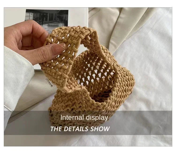 Women Fashion Small Crossbody Phone Bag Solid Color Hollow-out Woven Crochet Lightweight Braided Shoulder Handbag Crossbody Bags