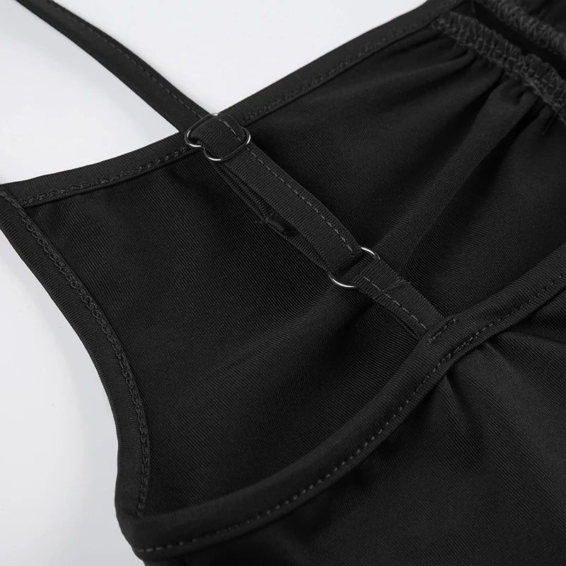 Sweetown Sleeveless Skinny Shirring Skinny Sexy Spaghetti Strap Bodysuit For Women Black Solid Simple Basic Vacation Camisole