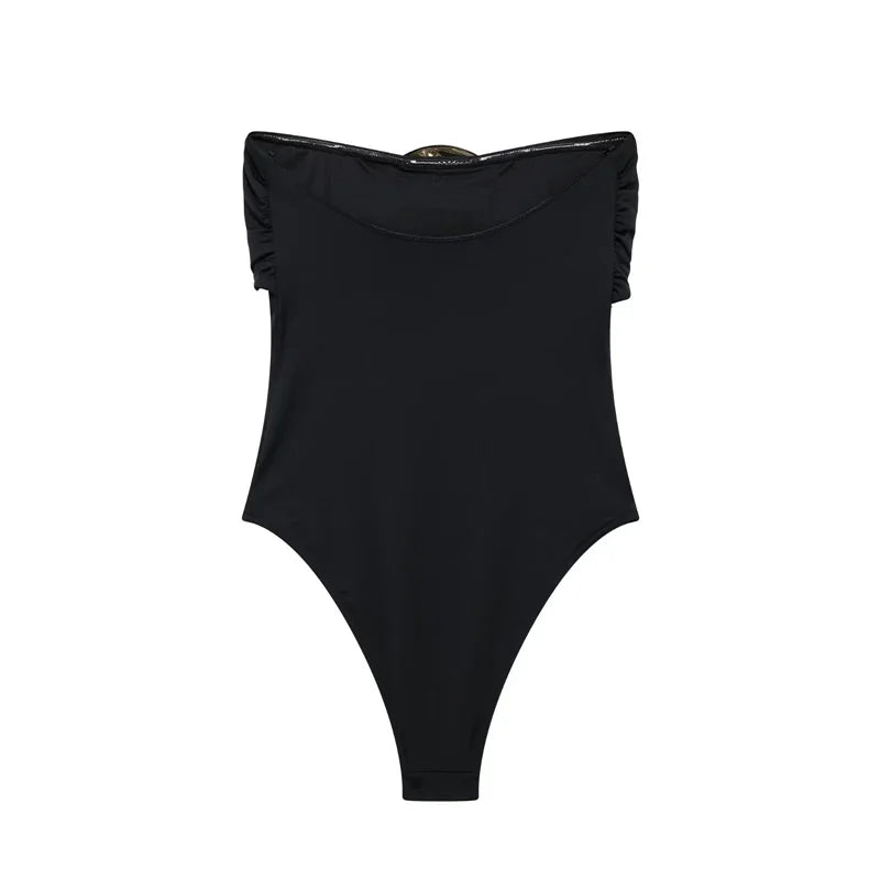TRAF 2024 Extreme Bodysuit Women off Shoulder Sexy Bodys for Women Black Body One Pieces Sexy Outfits Lingerie Body Suits Woman