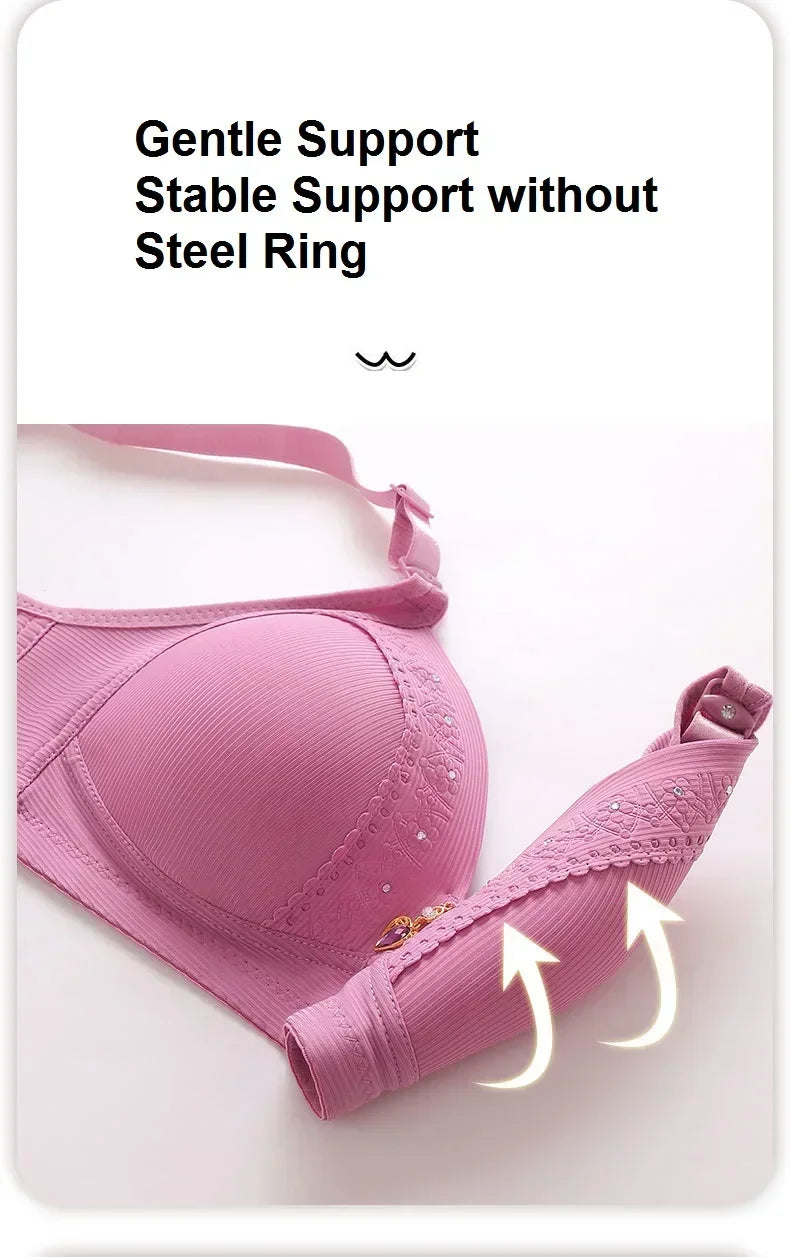 Gathered Side Collection Lifting Underwear Breasts Brassiere Large Size Bra Full Cup Underwear Brassiere No Steel Ring Bra
