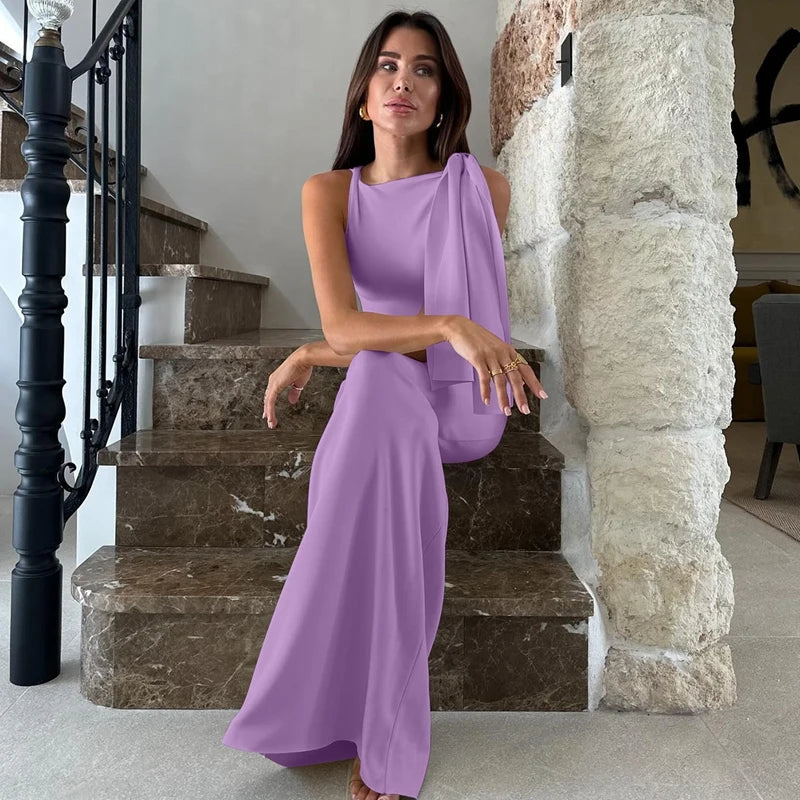 Hugcitar Fashion Solid O Neck Sleeveless Patchwork Sexy Bodycon Maxi Prom Dress Summer Women Clothes Party Festival Club Y2K