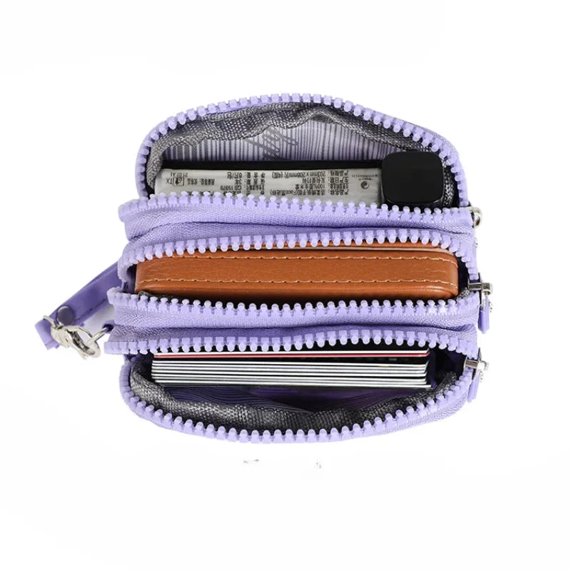 Mini Nylon Coin Purse Key Bag Women Wallets Zipper Waterproof Portable Three Layer Card Holder Female Girl Handbag Headphone Bag