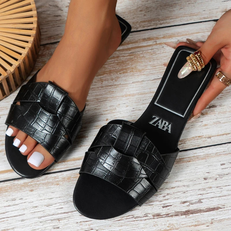 Luxury Designer Women Sandals 2025 New Woven with Comfortable Women's Sandals Casual Bottom Summer Flat Woman Slippers