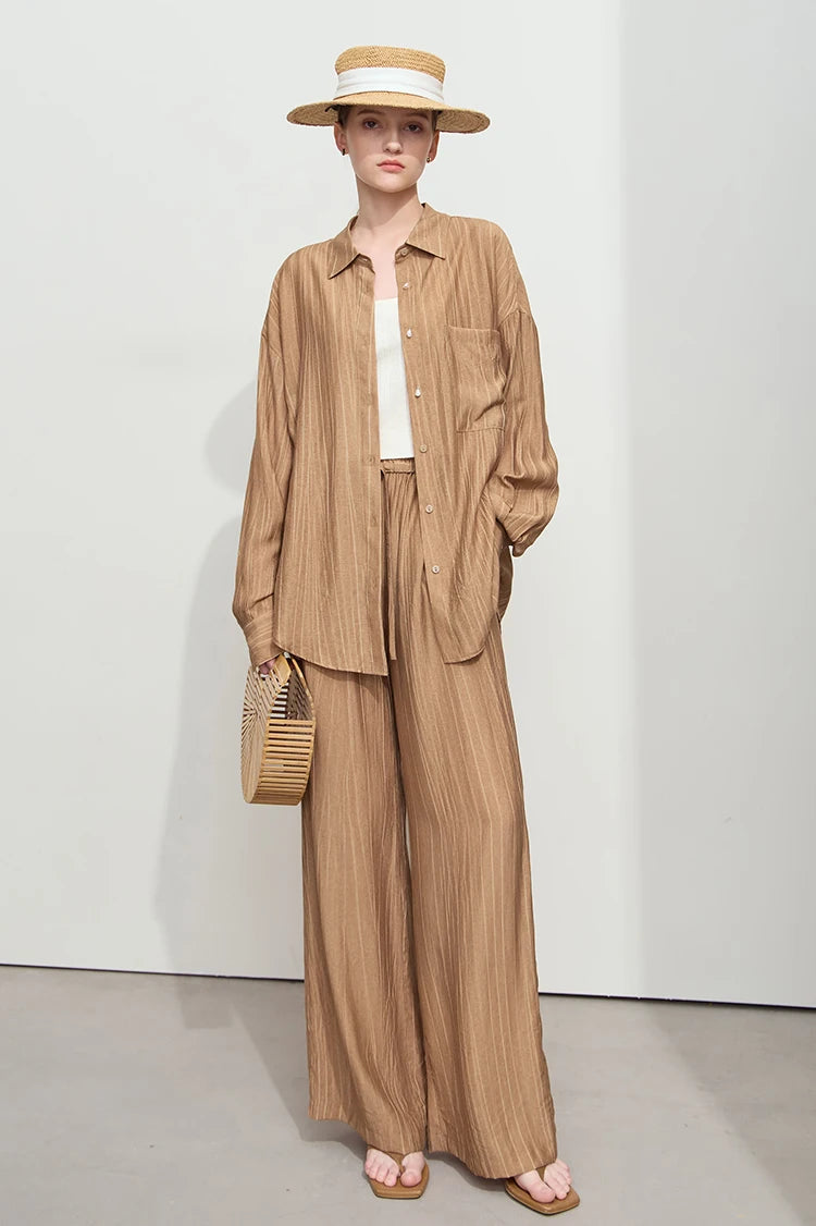 AMII Minimalism Shirt Pants For Women 2025 Spring New Casual Basic Shirt Sold Separate Straight Long Wide Leg Pants 12511048