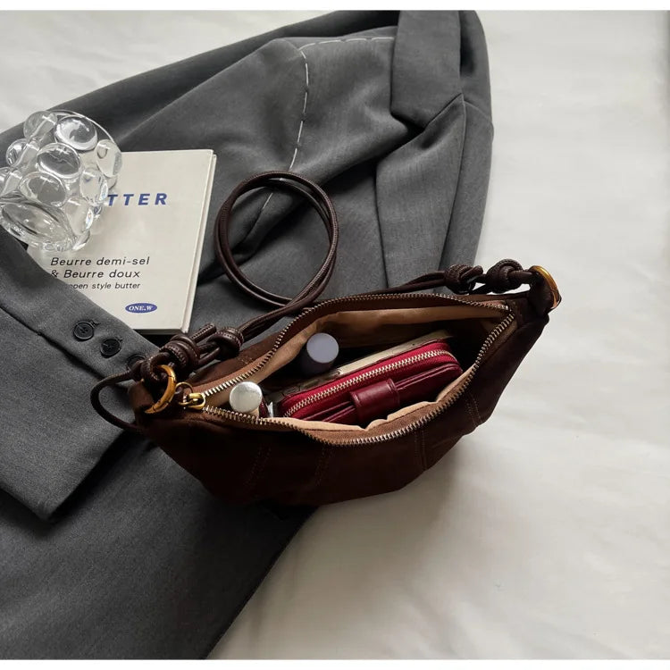 Velvet Material Zipper 2025 High Quality Shoulder Bag Solid Color Simple Fashionable Crossbody Bag Soft Western Style Handbag