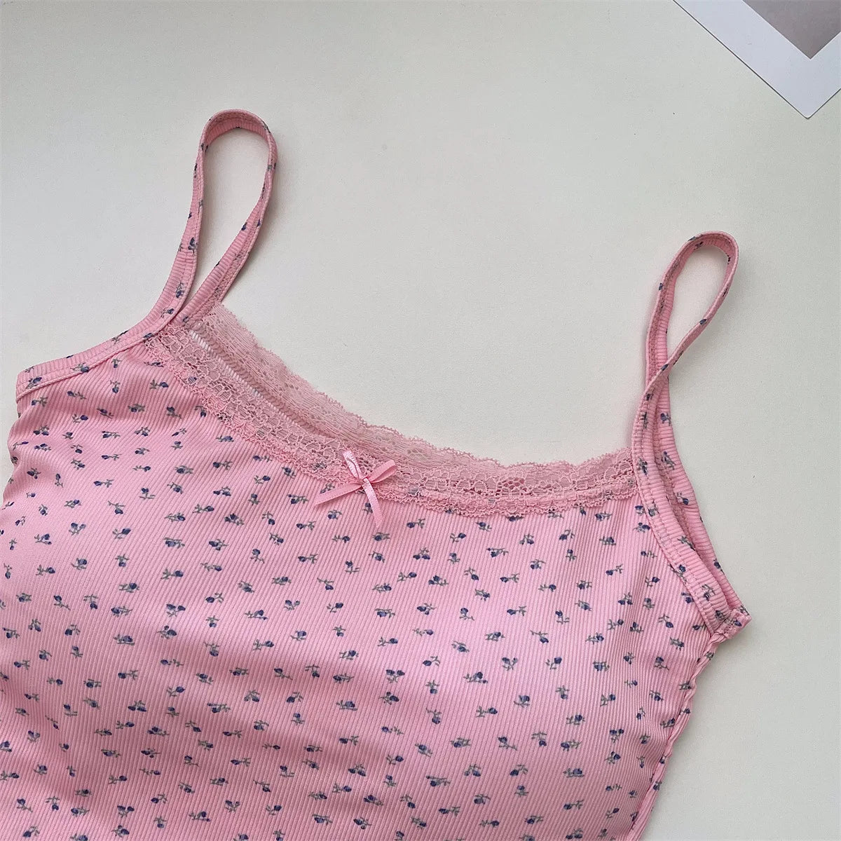 Summer Print Crop Tops for Women Bow Lace Camisole Sexy Backless Vest with Padded Basic Tank Top Bm Style Camis Y2k Streetwear