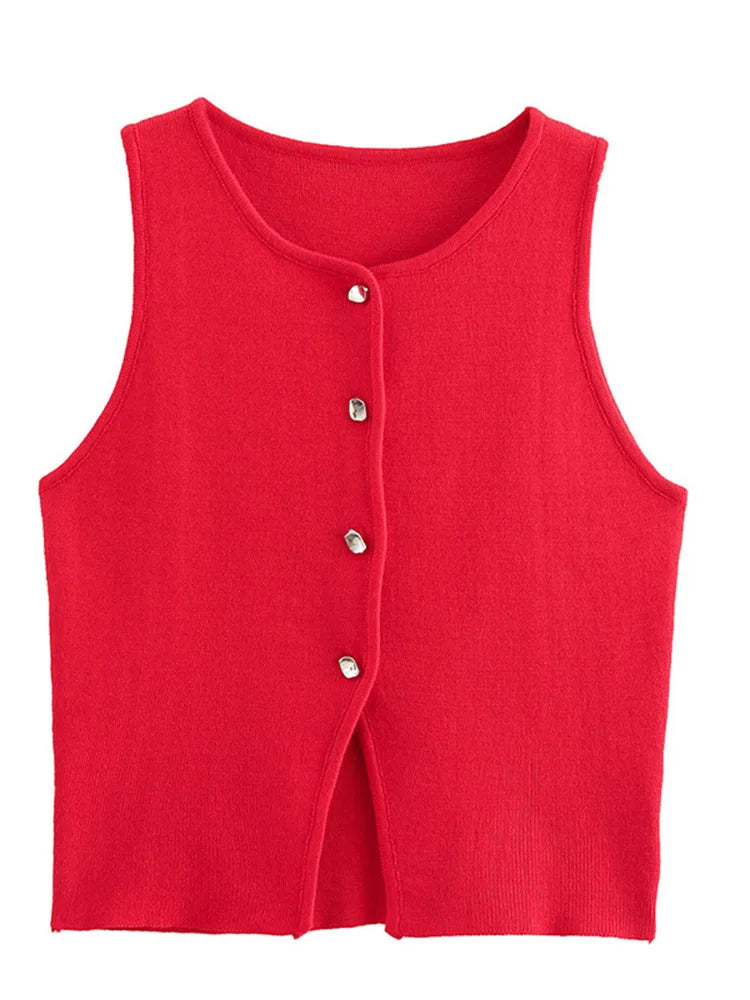White Knit Crop Top Women Button Short Tops Woman 2025 Summer Tanks Camis Tops for Women Streetwear Vest Tank Top Female