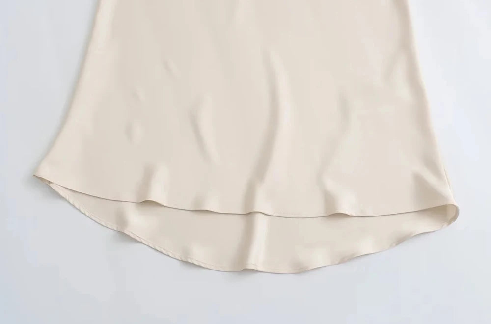 TRZA Women's Soft Touch Silk-Like Midi Skirt High Waist Elastic Waistband Chic Fashion Female Skirts Elegant Mujer
