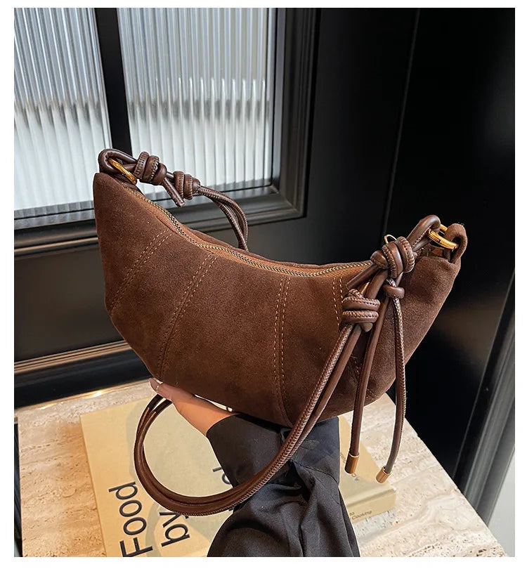 Velvet Material Zipper 2025 High Quality Shoulder Bag Solid Color Simple Fashionable Crossbody Bag Soft Western Style Handbag