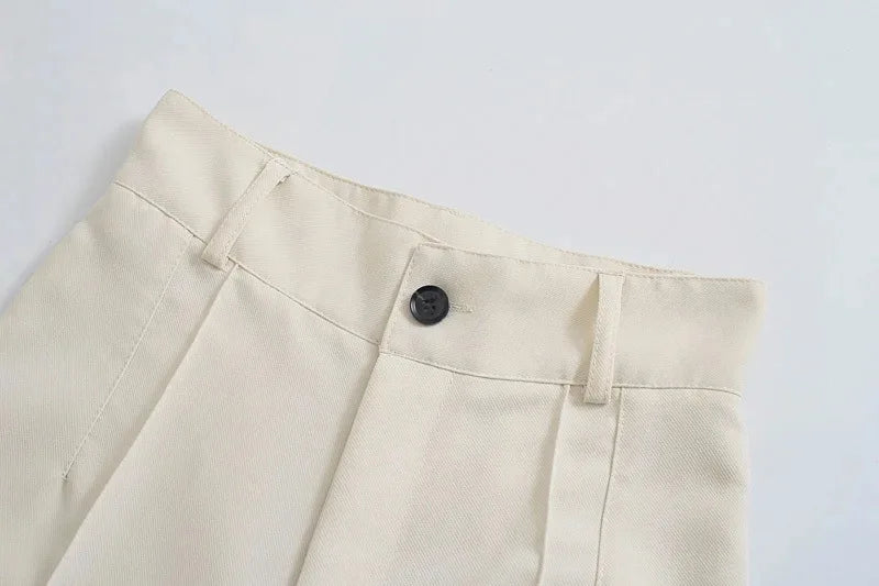 TRZA Women Chic Fashion Office Wear Straight Pants Vintage High Waist Zipper Fly Female Trousers Mujer