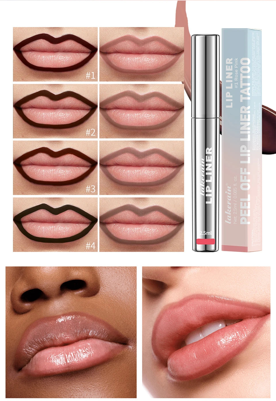 4Color Peel Off Lip Liner Tattoo Waterproof Long Lasting Matte Non-Stick Fading Lip Tint Sexy Red Contour Lips Make Up Cosmetics