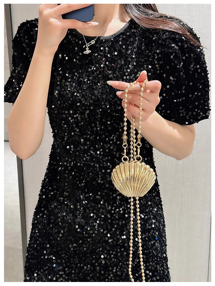 2025 New Summer Lipstick Bags for Women Fashion Pearl Mini Purse Crossbody Bag High Quality Gold Shell Bag Designer Shoulder Bag