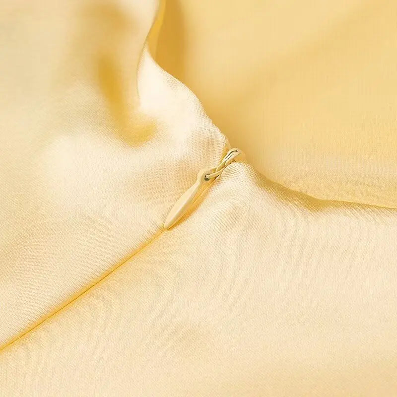 TRAFZA Women Summer Yellow Stain V Neck Sling Dress Elegant Sleeveless Loose Maxi Robes 2025 New Ladies Party Holiday Dresses
