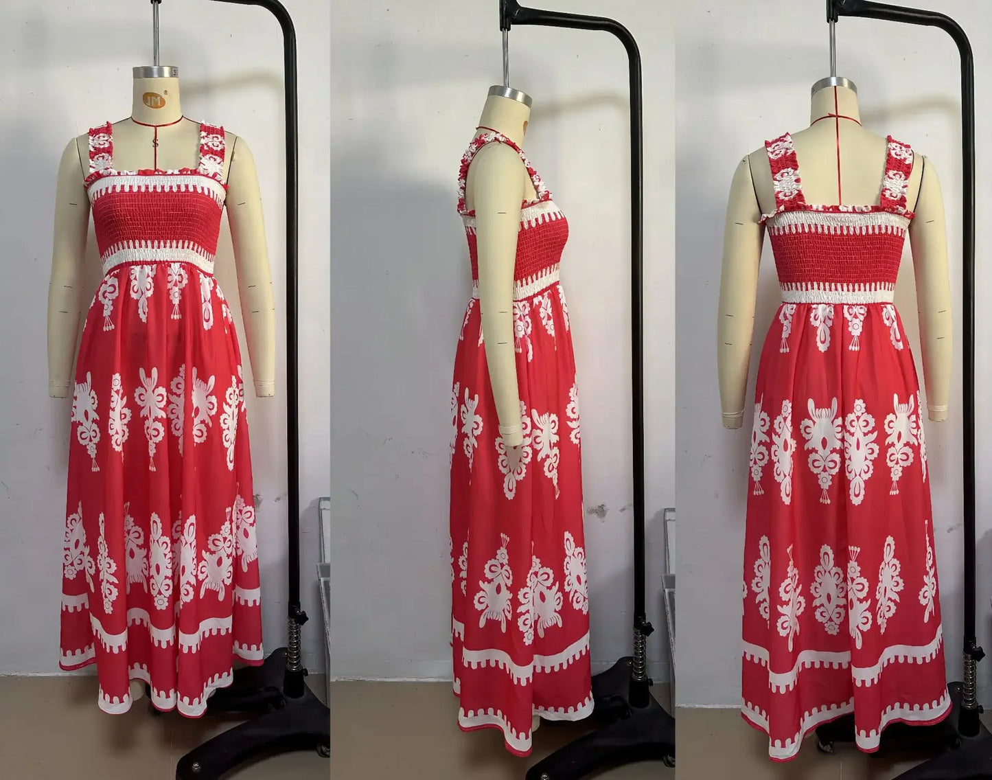 2025 Summer Fashion New Women's Bohemian Style Dress Beach Vacation Printed Strap Fold A-line Length Dress