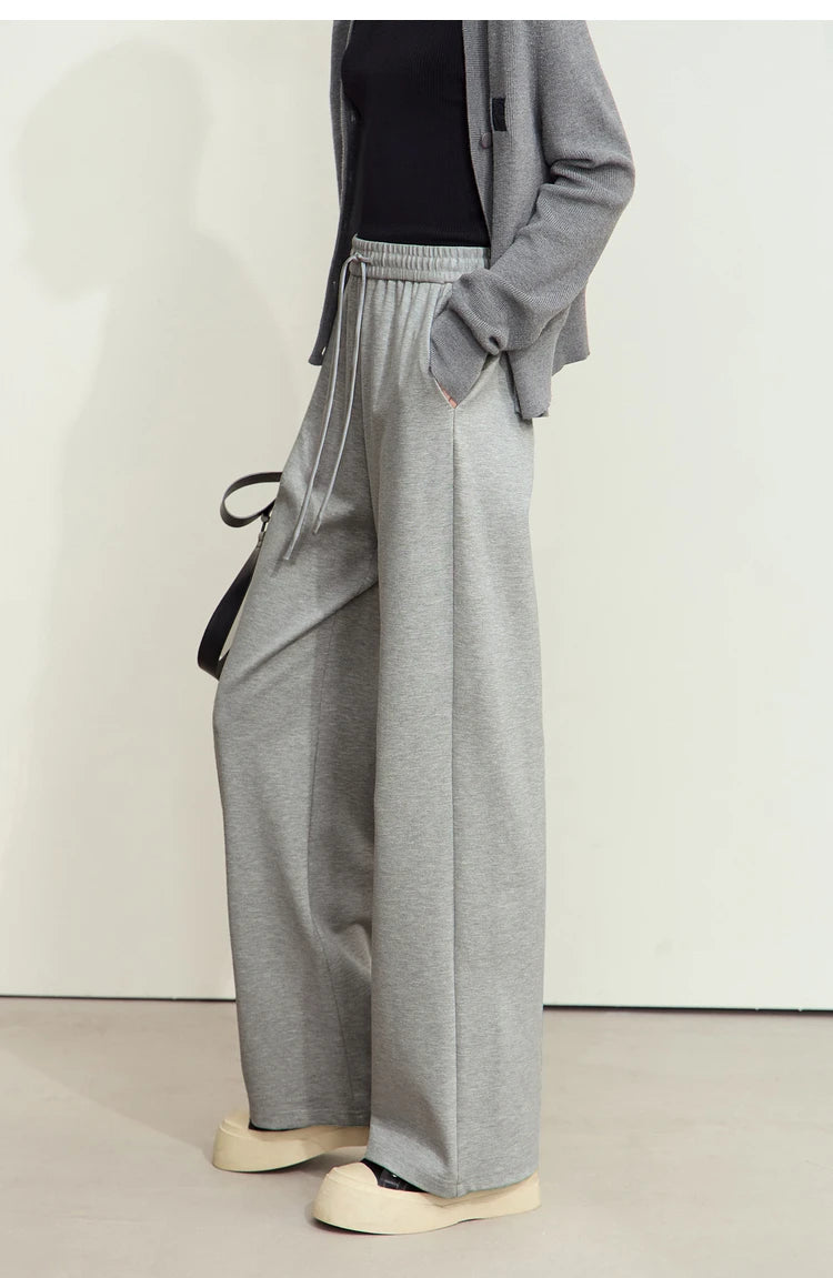 AMII Minimalism Casual Pants for Women 2025 Spring Wide Leg New Loose Vertical Elastic Waist Drawstring Sporty Trousers 12343338