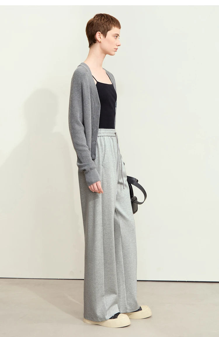AMII Minimalism Casual Pants for Women 2025 Spring Wide Leg New Loose Vertical Elastic Waist Drawstring Sporty Trousers 12343338