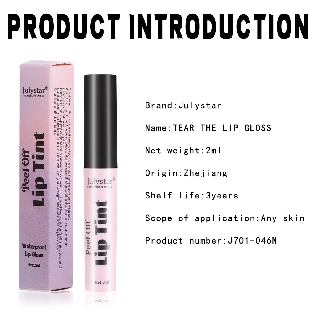 Julystar Peel Off Liquid Lipstick 6 Color Waterproof Lasting Matte Pink Lip Gloss Moisturizer Tear-off Lip Stain Cosmetic Makeup