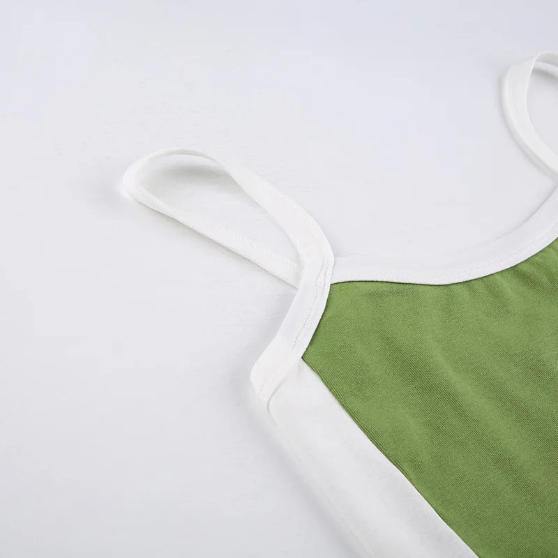 Sleeveless Knitted Crop Tops Green Sexy Basic Patchwork 2024 Summer Casual Cami Backless Y2k Vintage Tank Top Women