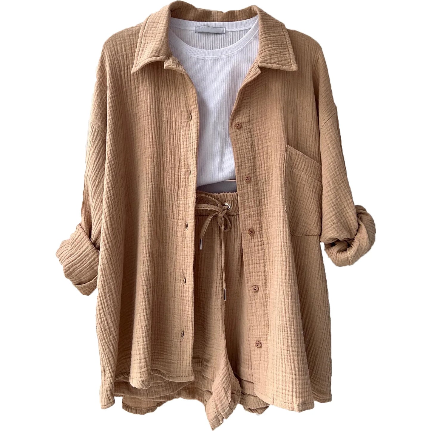 Solid Color Casual Loose Short Pants Sets For Women 2025 Elegant Summer Women's Two Pieces Suit Full Set Female Outfit Clothes